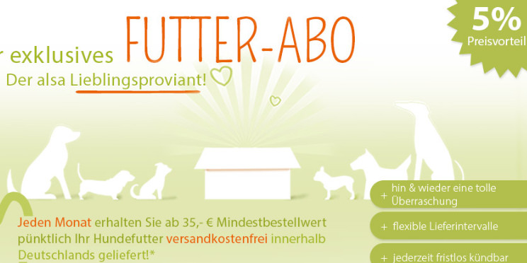 5% Rabatt bei Futter-Abo von Alsa Hundewelt