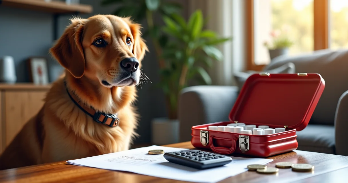 Ein Golden Retriever sitzt neben einer Futterschüssel mit frischem Gemüse – tierisch-sparen.de zeigt, wie gesunde Ernährung Tierarztkosten senkt.