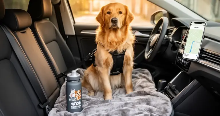 Tierisch Sparen – Hund sitzt gesichert im Auto bei tierfreundlicher Mitfahrgelegenheit